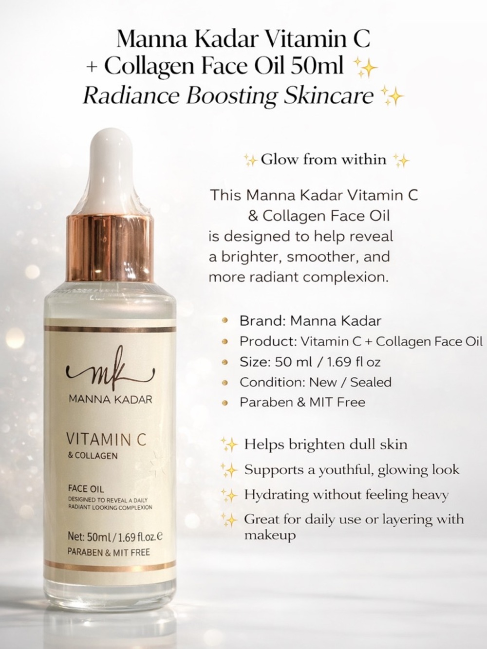 Manna Kadar Vitamin C + Collagen Face Oil 50ml ✨ Radiance Boosting Skincare